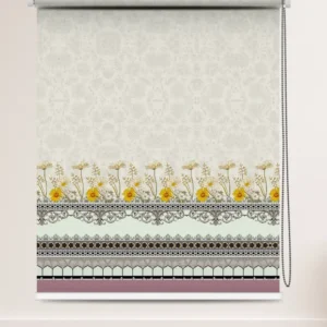 Classic Floral Lace Roller Blind with yellow flower lace border