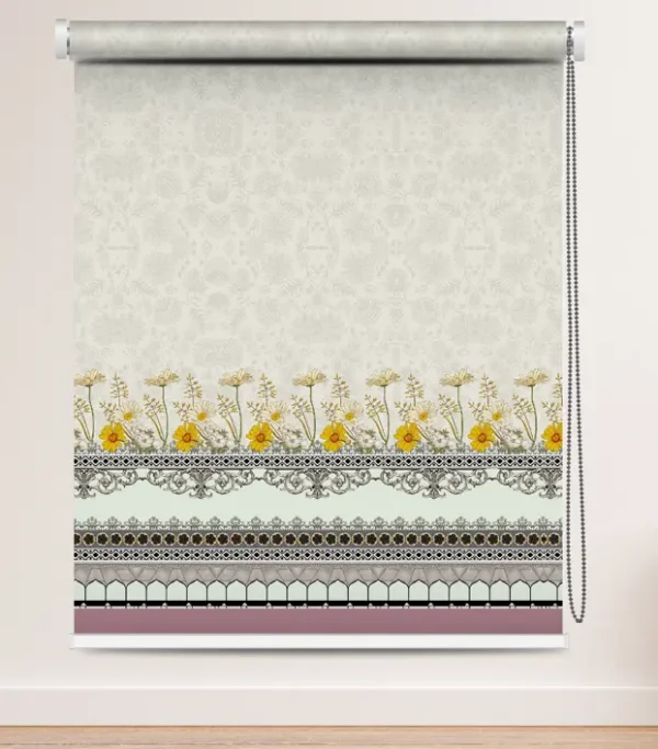 Classic Floral Lace Roller Blind with yellow flower lace border