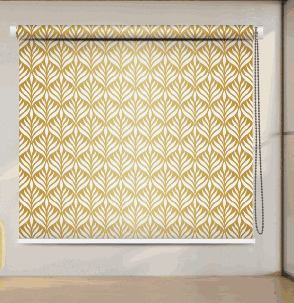 Golden leaf pattern roller blind for windows
