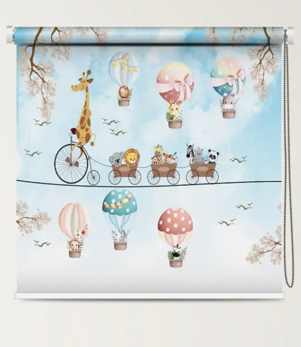 Cute Air Balloon & Bicycle Train Children's Room Roller Blind