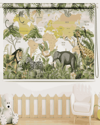 Jungle Safari Educational World Map Roller Blind for Kids
