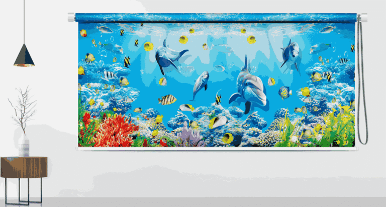 3D Ocean Adventure Roller Blind with Dolphins and Coral Reefs - Custom Fit Window Blind with UV Protection (From ₹159/sq.ft) | Parker Window Blinds