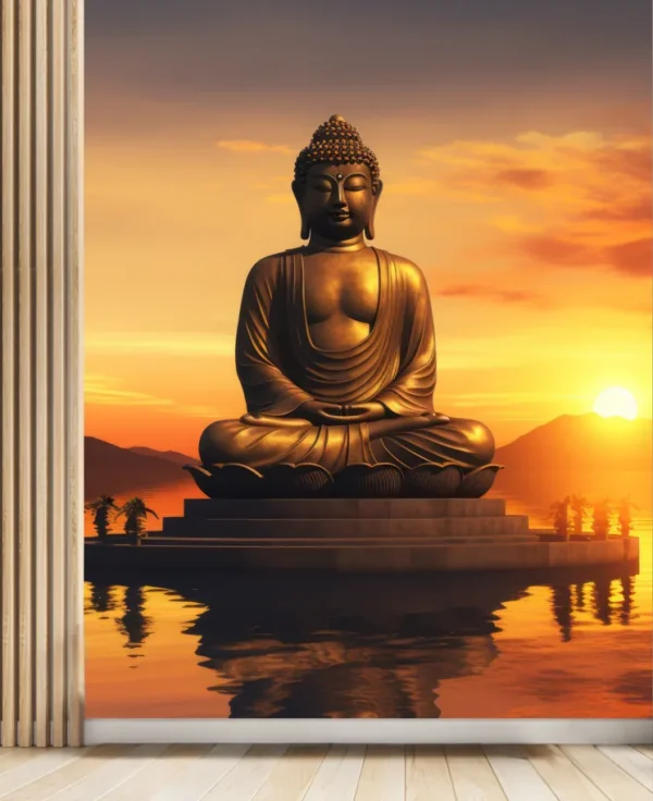 Golden Buddha Sunset Wallpaper Mural
