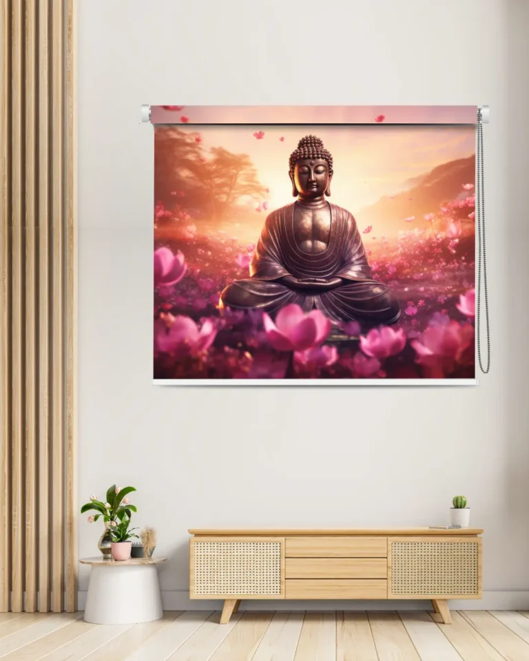 Peaceful Sunset Buddha Roller Blind - Custom Fit Window Blind with UV Protection (From ₹159/sq.ft) | Parker Window Blinds