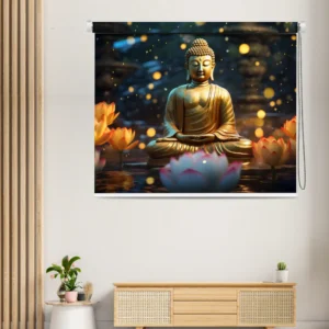 Golden Buddha Serenity Roller Blind with lotus flowers