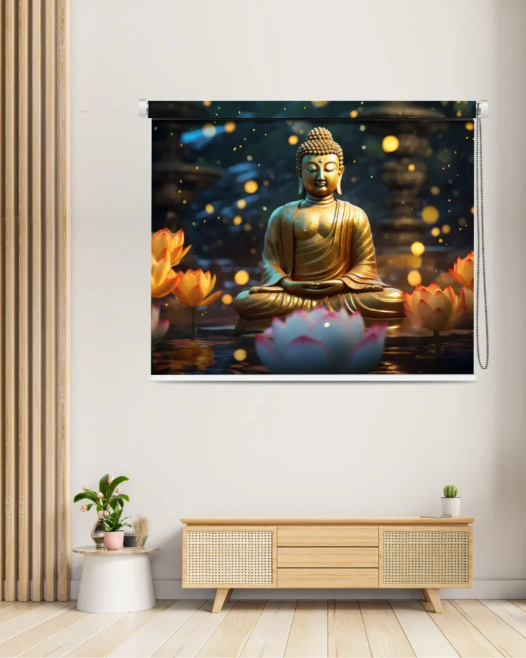 Golden Buddha Serenity Roller Blind - Custom Fit Window Blind with UV Protection (From ₹159/sq.ft) | Parker Window Blinds