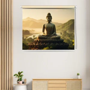 Tranquil Buddha Scenic Roller Blind with sunrise valley landscap