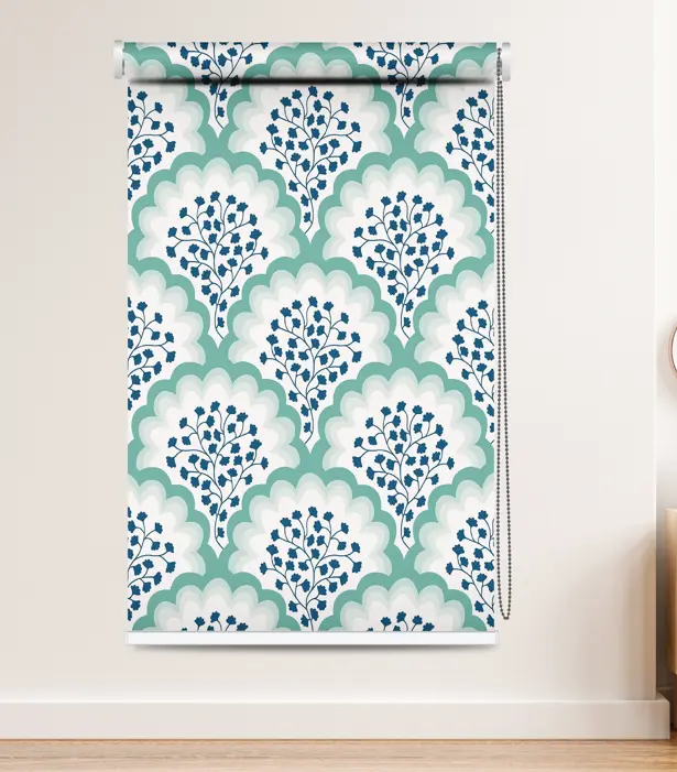 Teal Patterned Roller Blind with Motif Design
