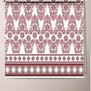 Traditional reddish brown Floral Pattern Roller Blind with Indian ornamental patterns on white background
