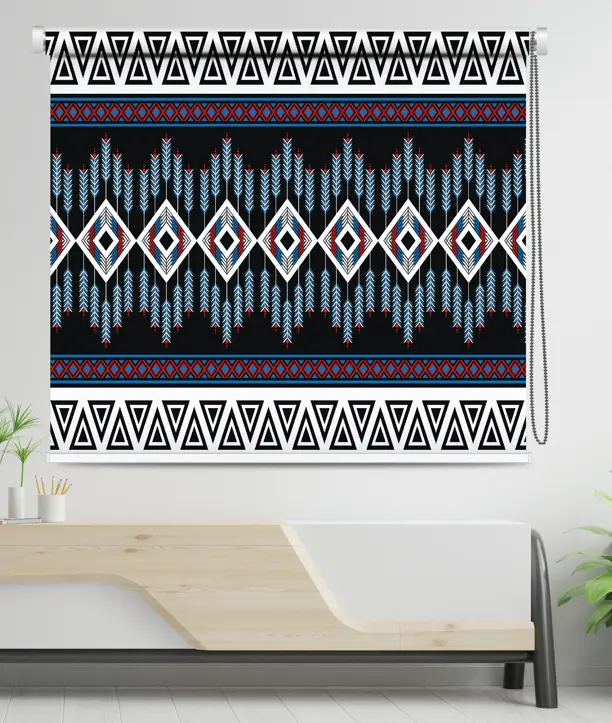 Tribal Geometric Roller Blind with Ethnic Patterns