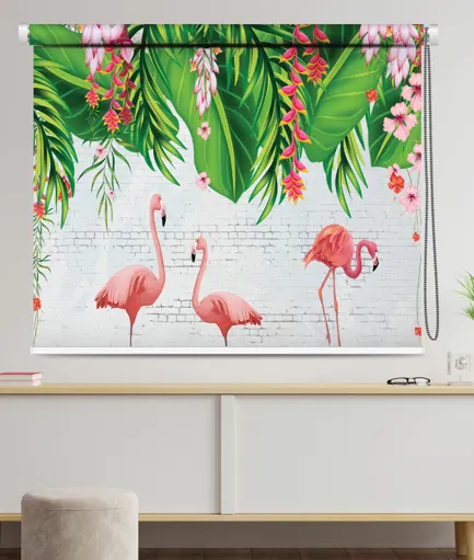 Vibrant Jungle Leaf and Bird Print Roller Blind