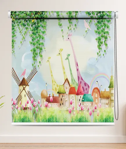 Whimsical Giraffe Village Roller Blind