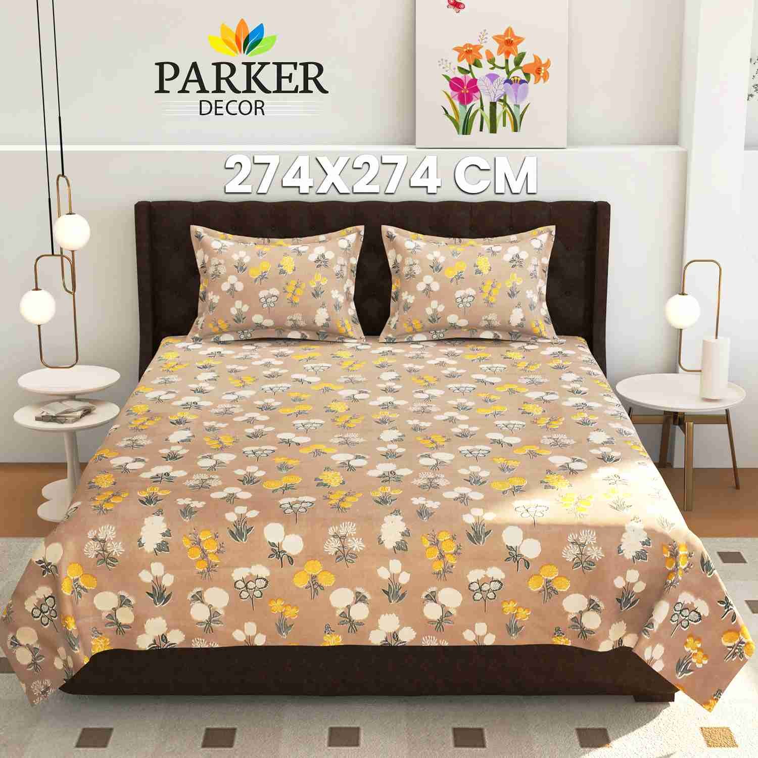 100% Cotton Floral Beige Super King Bed sheet