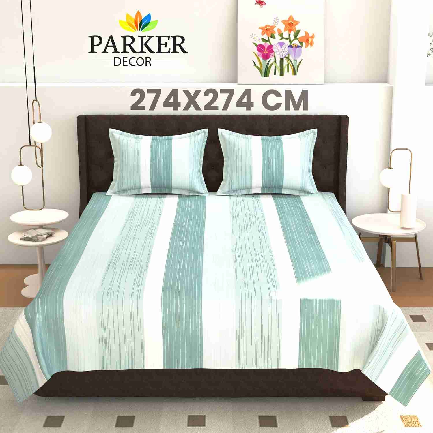 Aqua & White Vertical Stripes Super King Bedsheet
