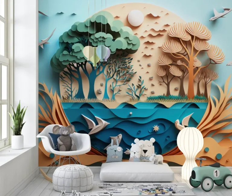 3D Storybook Forest & River Wallpaper for Kids Room & Nursery Decor - Custom 3D Wall Mural for Living Room & Bedroom (From ₹70/sq.ft) | Parker Window Blinds