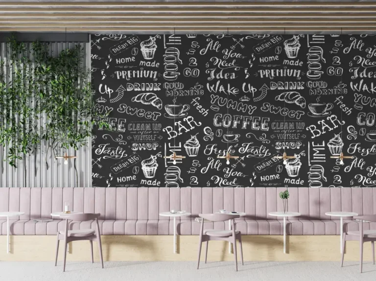 Chalkboard Style Café Wallpaper for Coffee Shops and Restaurants - Custom 3D Wall Mural for Living Room & Bedroom (From ₹70/sq.ft) | Parker Window Blinds