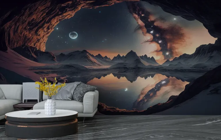 Cosmic Cave Galaxy Wallpaper - Custom 3D Wall Mural for Living Room & Bedroom (From ₹70/sq.ft) | Parker Window Blinds