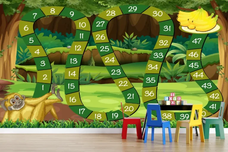 Educational Jungle Monkey Banana Counting Game Wallpaper - Custom 3D Wall Mural for Living Room & Bedroom (From ₹70/sq.ft) | Parker Window Blinds
