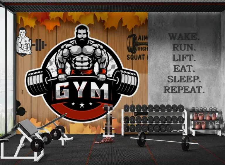 Heavy Lifter Gym Theme Wallpaper for Home & Commercial Gyms - Custom 3D Wall Mural for Living Room & Bedroom (From ₹70/sq.ft) | Parker Window Blinds