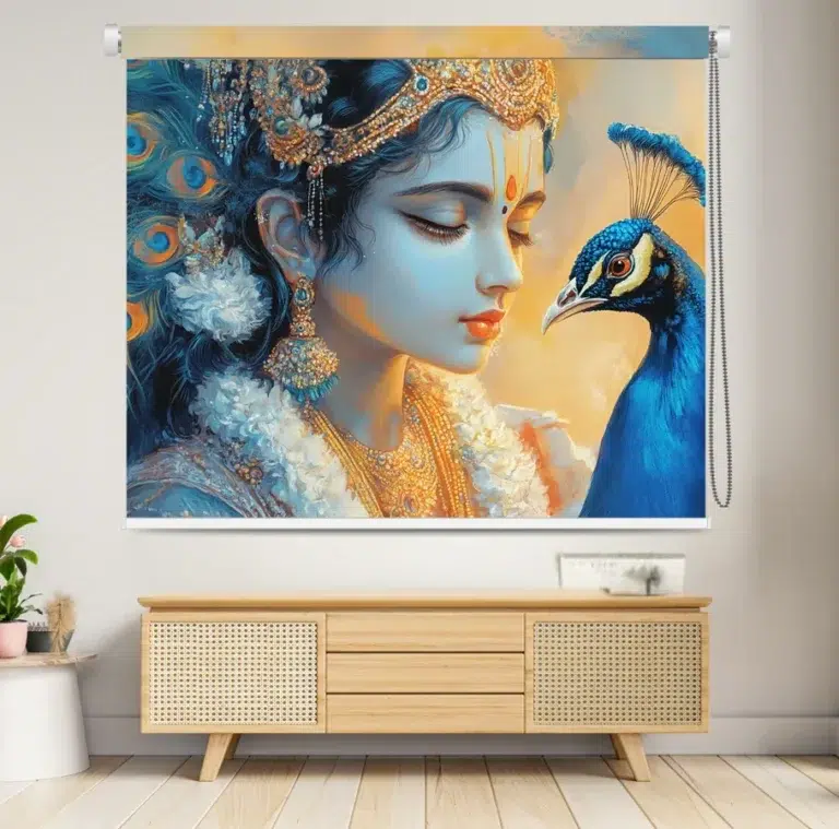 Majestic Lord Murugan with Peacock Roller Blind - Custom Fit Window Blind with UV Protection (From ₹159/sq.ft) | Parker Window Blinds