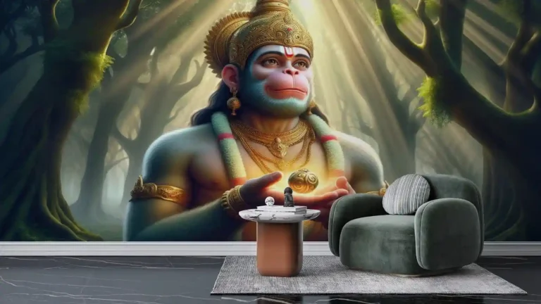Mystical Hanuman Wallpaper for Prayer Rooms - Custom 3D Wall Mural for Living Room & Bedroom (From ₹70/sq.ft) | Parker Window Blinds