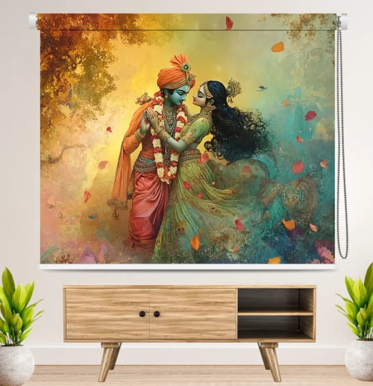 Traditional Art Radha Krishna Dance Roller Blind - Custom Fit Window Blind with UV Protection (From ₹159/sq.ft) | Parker Window Blinds