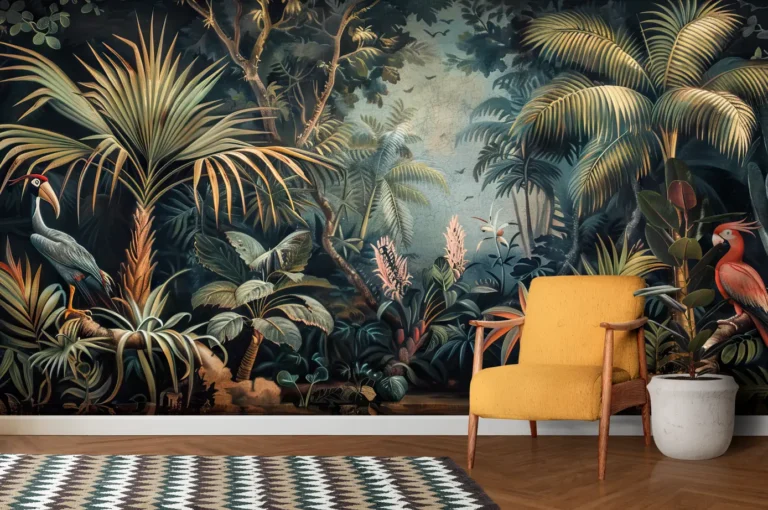Tropical Jungle Paradise Wallpaper with Exotic Birds - Custom 3D Wall Mural for Living Room & Bedroom (From ₹70/sq.ft) | Parker Window Blinds