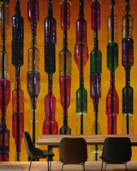 Colorful Bar Wine Bottle Wallpaper for Cafes, Pubs & Restaurants - Custom 3D Wall Mural for Living Room & Bedroom (From ₹70/sq.ft) | Parker Window Blinds