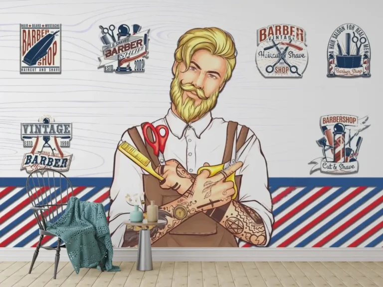 Hipster Style Wallpaper for Salons & Men’s Grooming Studios - Custom 3D Wall Mural for Living Room & Bedroom (From ₹70/sq.ft) | Parker Window Blinds