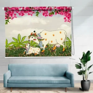 Kamdhenu Cow Floral Roller Blind with Traditional Indian Design