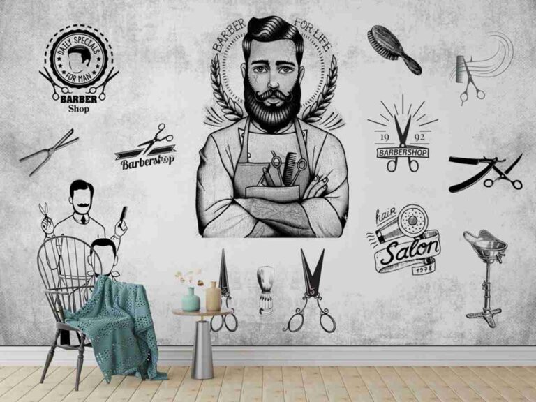 Monochrome Barber Portrait Wallpaper - Custom 3D Wall Mural for Living Room & Bedroom (From ₹70/sq.ft) | Parker Window Blinds