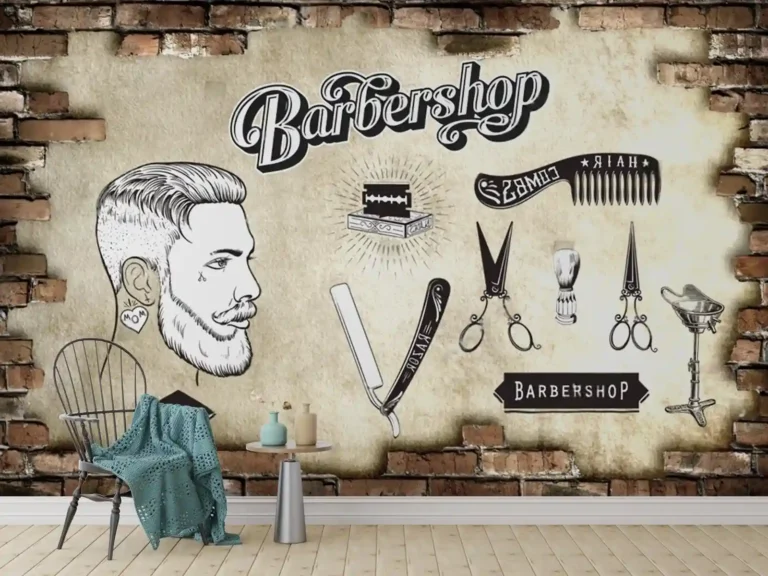Retro Barber Shop Wallpaper - Custom 3D Wall Mural for Living Room & Bedroom (From ₹70/sq.ft) | Parker Window Blinds