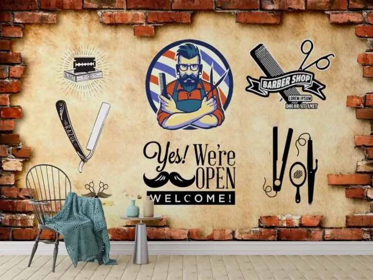 Retro Brick Wallpaper Mural for Salons & Grooming Studios - Custom 3D Wall Mural for Living Room & Bedroom (From ₹70/sq.ft) | Parker Window Blinds