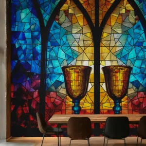 Stained Glass Chalice Mural Wallpaper with Sacred Cathedral Wall Art