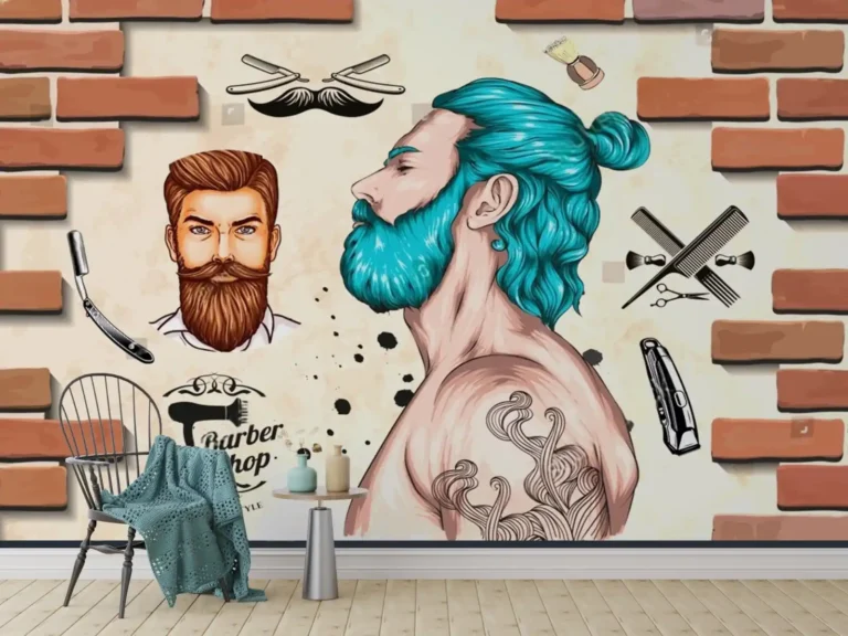 Urban Hipster Barber Shop Wallpaper - Custom 3D Wall Mural for Living Room & Bedroom (From ₹70/sq.ft) | Parker Window Blinds
