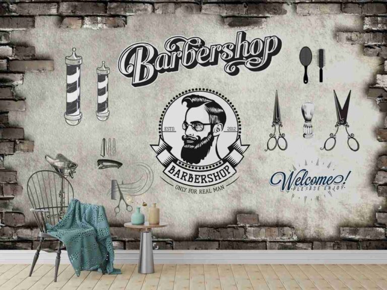 Vintage Salons and Men's Grooming Space Wallpaper - Custom 3D Wall Mural for Living Room & Bedroom (From ₹70/sq.ft) | Parker Window Blinds