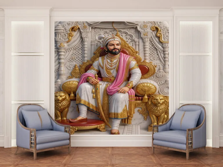 Majestic Chhatrapati Shivaji Maharaj Accent Wallpaper | Premium Peel & Stick & Textured Wall Covering - Custom 3D Wall Mural for Living Room & Bedroom (From ₹70/sq.ft) | Parker Window Blinds