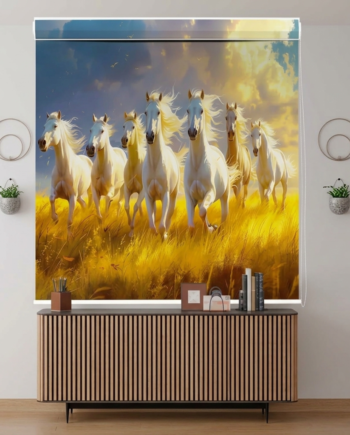 7 White Running Horses Roller Window Blind